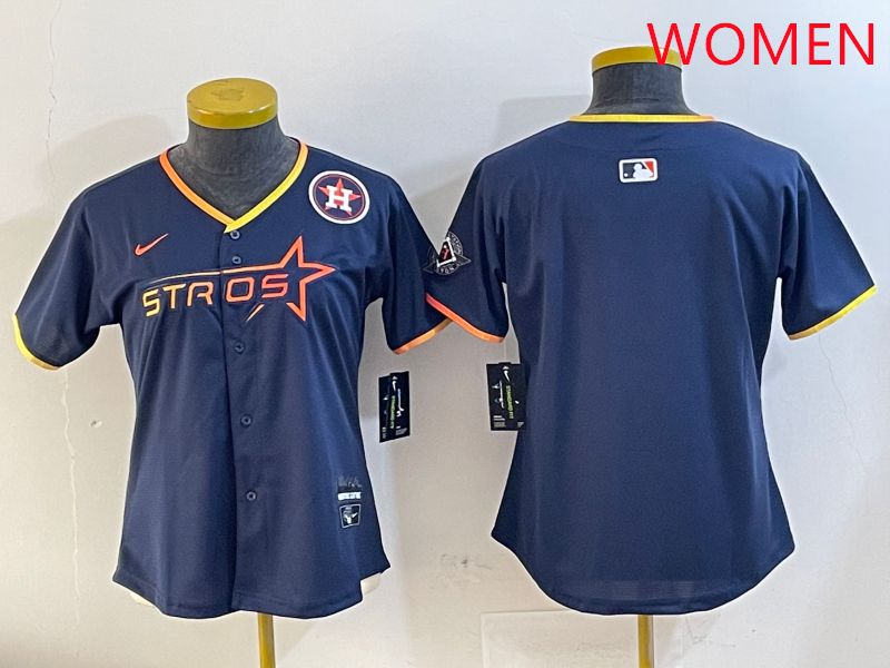 Women Houston Astros Blank Drak Blue Three generations Joint Name 2025 Nike MLB Jersey style 4->women mlb jersey->Women Jersey